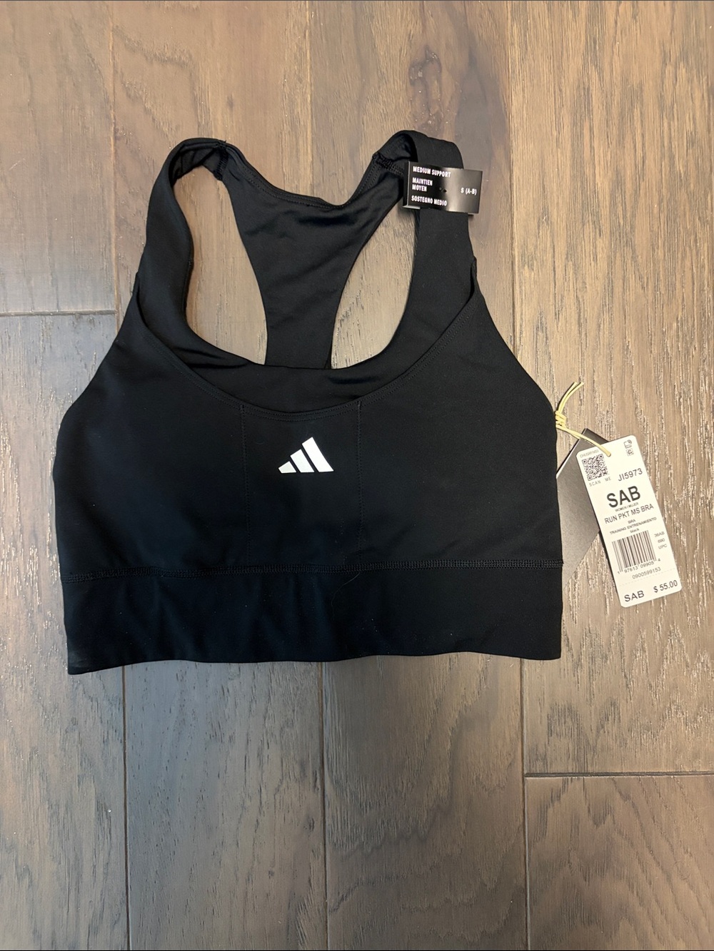 adidas Black Racerback Training Sports Bra with White Logo